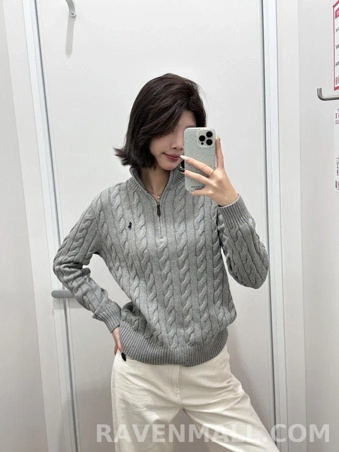 폴로 랄프 로렌 폴로 랄프 로렌 꽈배기 쿼터집 니트 상세 이미지