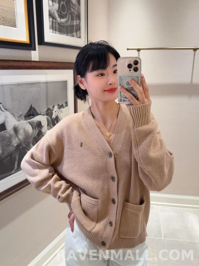 폴로 랄프 로렌 폴로 랄프 로렌 로고 자수 코튼 가디건 상세 이미지