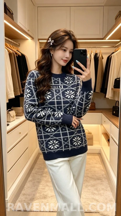 디올 디올 눈꽃 자카드 라운드넥 니트 상세 이미지