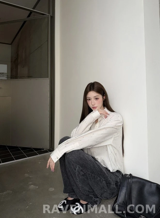 샤넬 샤넬 별점 자수 스트라이프 셔츠 상세 이미지