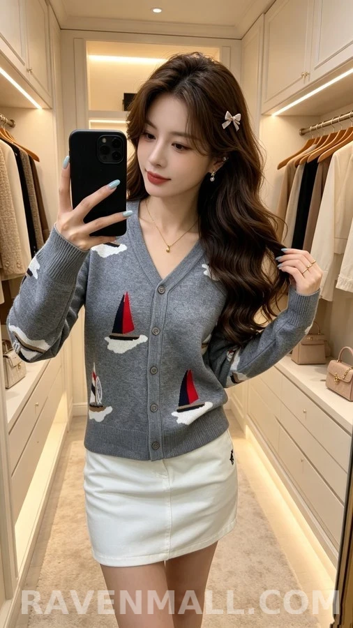 톰브라운 톰브라운 V넥 돛단배 자카드 가디건 상세 이미지