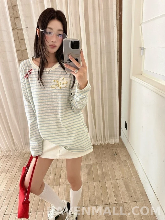 셀린느 셀린느 스트라이프 16호 닻 자수 긴팔 티셔츠 상세 이미지