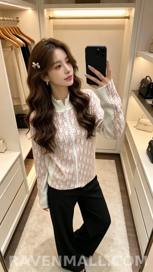 디올 디올 모노그램 자카드 스탠드넥 집업 니트 상세 이미지