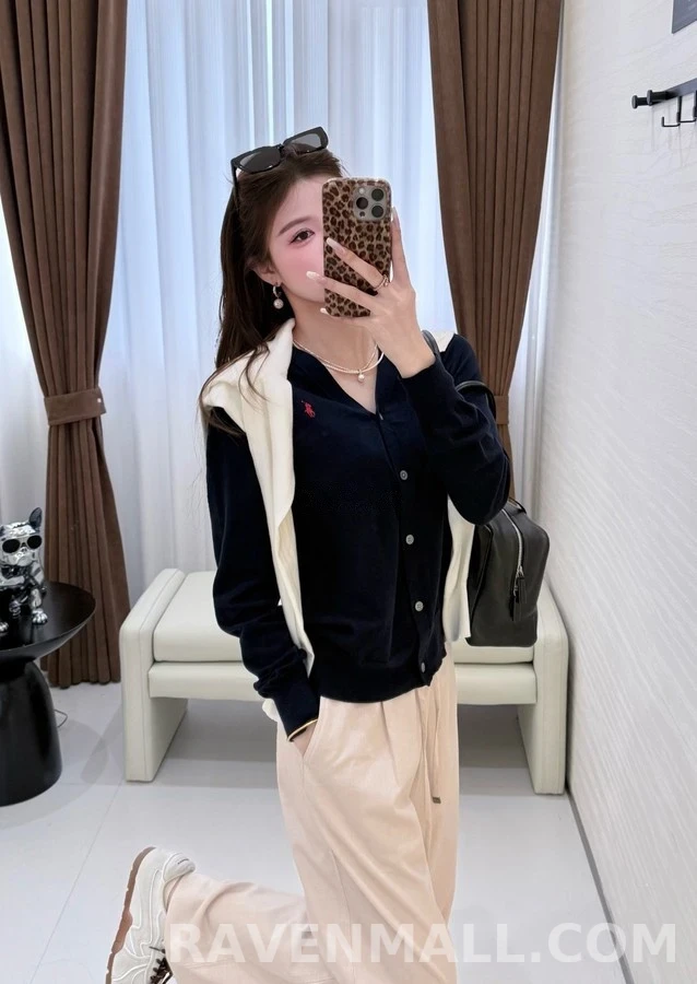 폴로 랄프 로렌 폴로 랄프 로렌 자수 로고 브이넥 가디건 상세 이미지