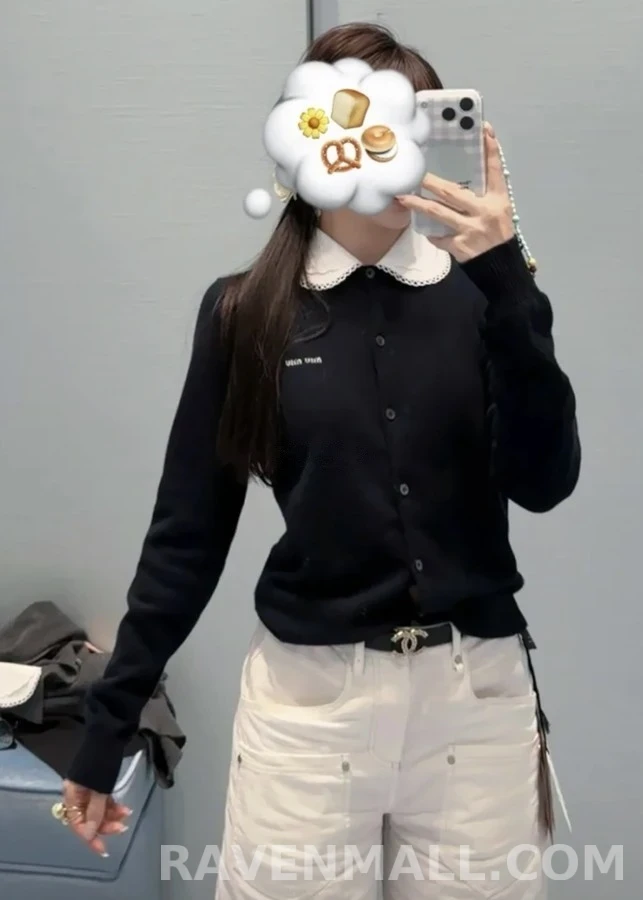 미우미우 미우미우 로고 탈착식 카라 긴팔 티셔츠 상세 이미지