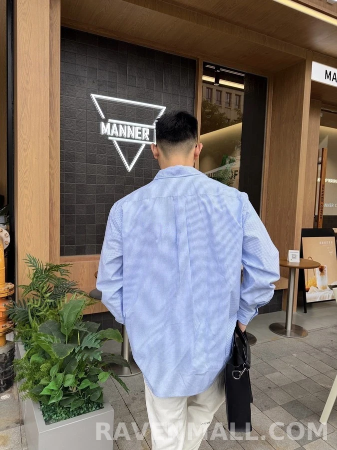 미우미우 미우미우 로고 체크 셔츠 스카이블루 상세 이미지