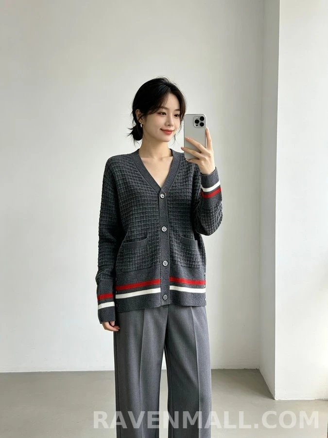 톰브라운 톰브라운 립 니트 스트라이프 가디건 상세 이미지
