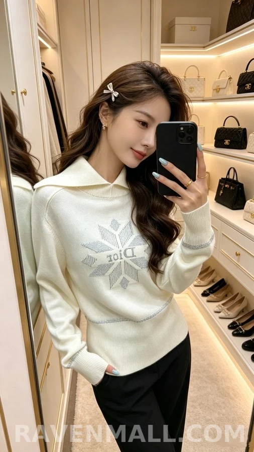 디올 디올 눈꽃 자카드 니트 풀오버 상세 이미지