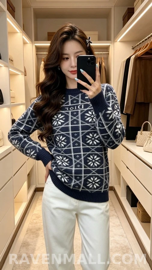 디올 디올 페어 아일 눈꽃 패턴 니트 상세 이미지