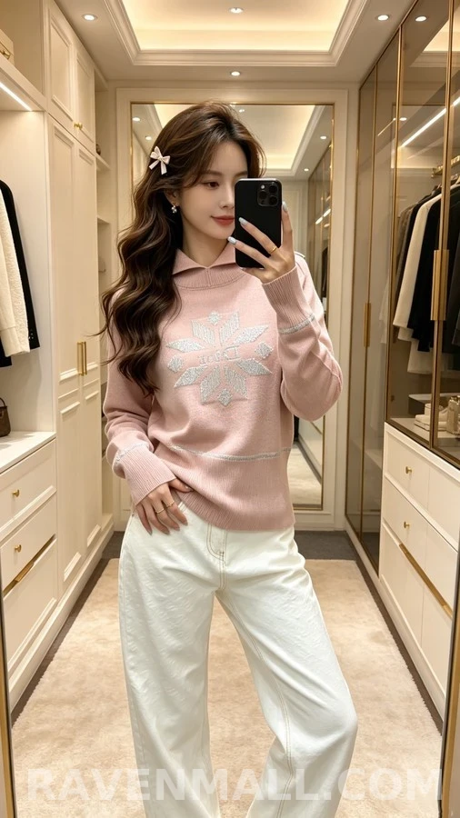 디올 디올 눈꽃 로고 카라 니트 상세 이미지