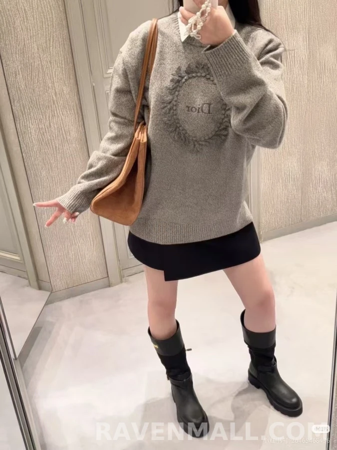 디올 디올 올리브잎 화환 자수 니트 상세 이미지