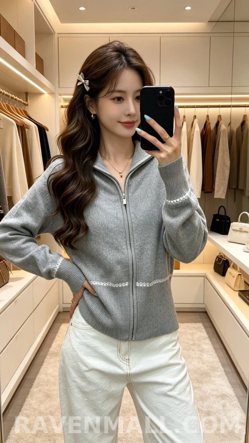 디올 디올 눈꽃 자수 라펠 니트 가디건 상세 이미지