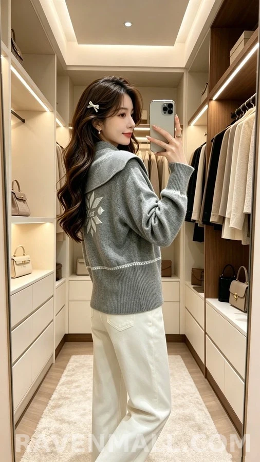 디올 디올 눈꽃 자수 라펠 니트 가디건 상세 이미지