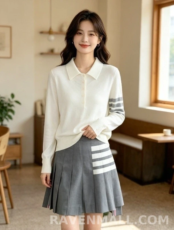 톰브라운 톰브라운 스트라이프 울 니트 폴로 셔츠 상세 이미지