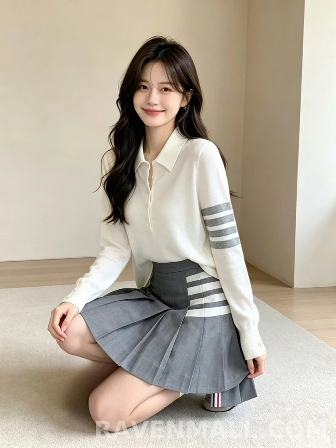 톰브라운 톰브라운 스트라이프 울 니트 폴로 셔츠 상세 이미지