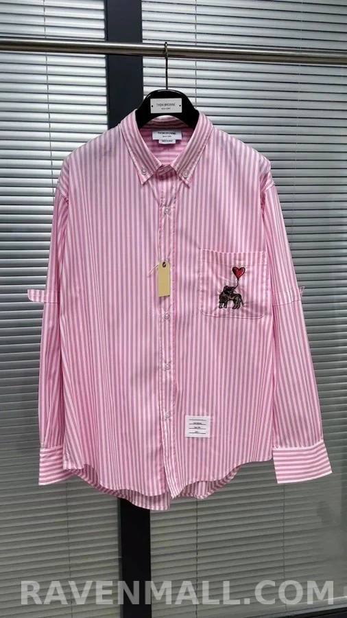 톰브라운 톰브라운 스트라이프 코끼리 자수 셔츠 상세 이미지