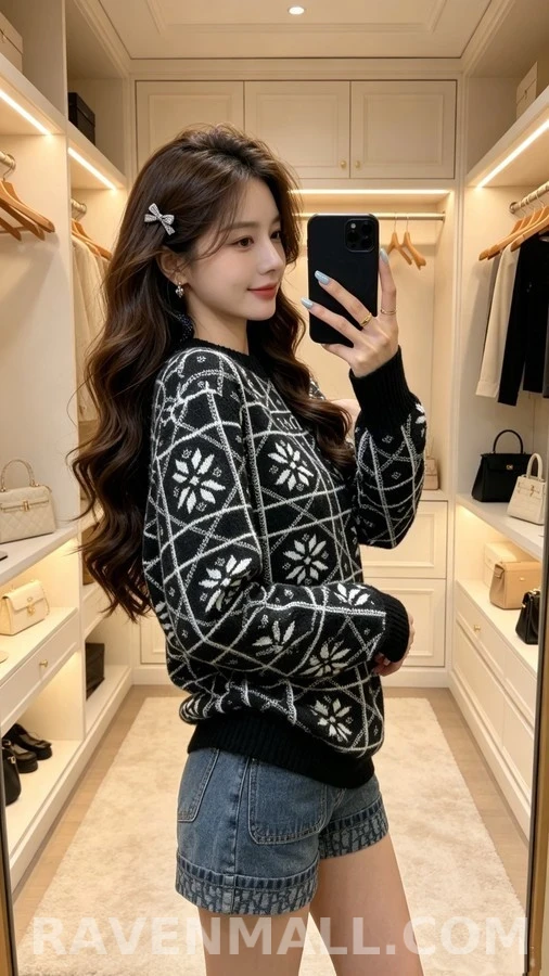 디올 디올 설화 자카드 라운드넥 니트 상세 이미지