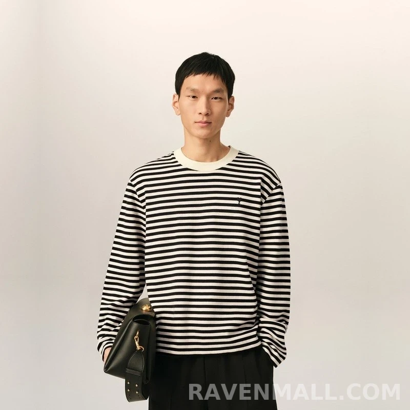아미 아미 스트라이프 하트 로고 긴팔 티셔츠 상세 이미지