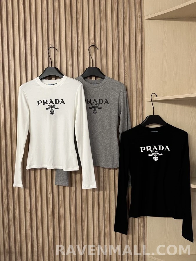 프라다 프라다 레터링 엠블럼 긴팔 티셔츠 상세 이미지