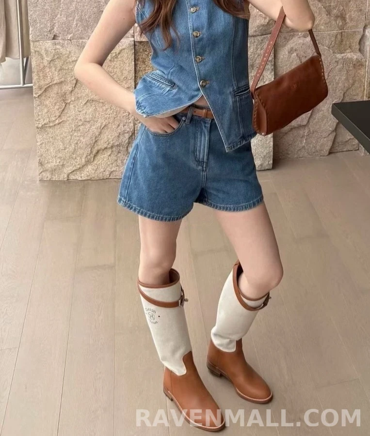 에르메스 에르메스 켈리 버클 캔버스 패널 라이딩 부츠 상세 이미지