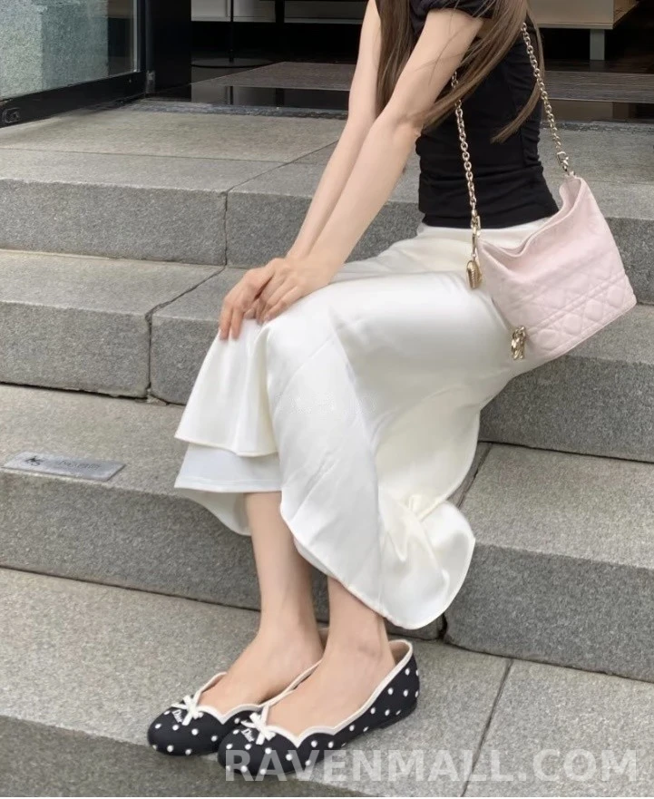 디올 디올 물방울무늬 리본 발레리나 플랫 상세 이미지