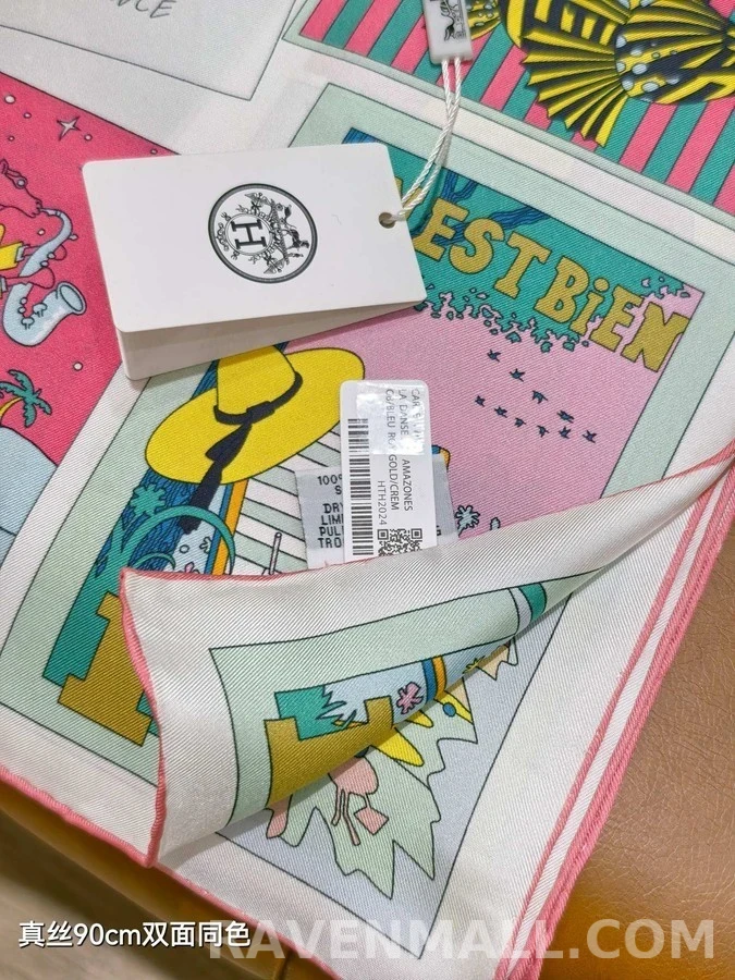 에르메스 에르메스 컬러풀 여행 포스터 스카프 상세 이미지