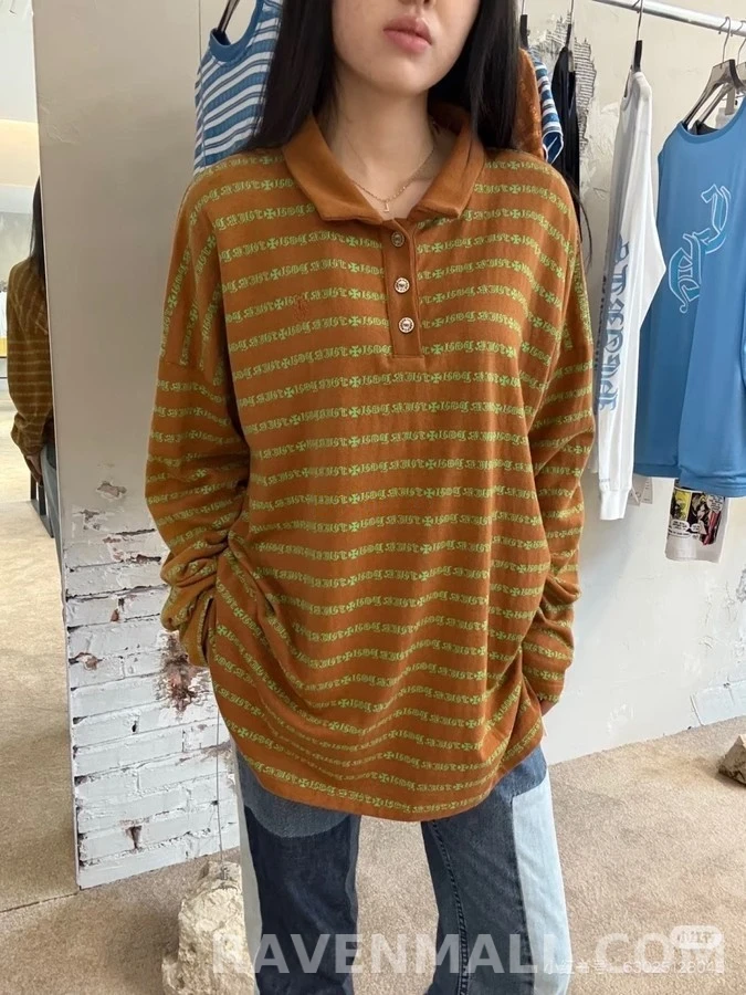 크롬하츠 크롬하츠 십자가 패턴 긴팔 폴로 티셔츠 상세 이미지