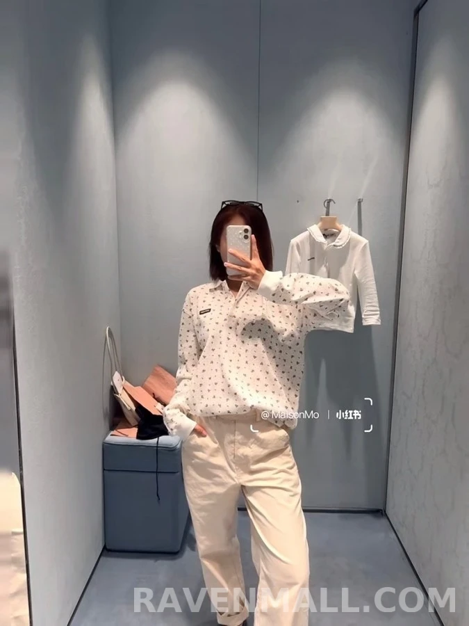 미우미우 미우미우 플라워 와플 폴로 긴팔 티셔츠 상세 이미지