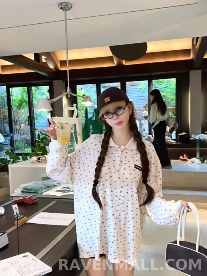 미우미우 미우미우 플라워 와플 폴로 긴팔 티셔츠 상세 이미지