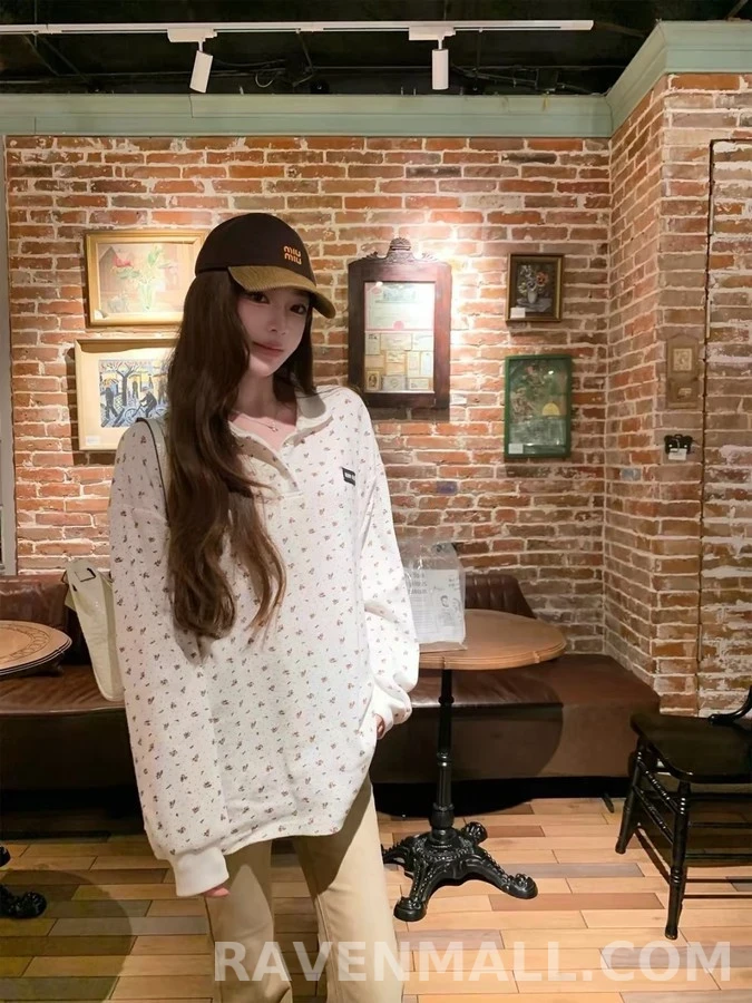 미우미우 미우미우 플라워 와플 폴로 긴팔 티셔츠 상세 이미지