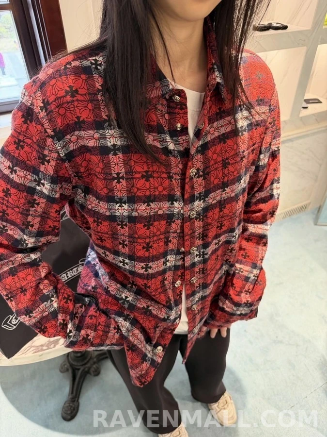 크롬하츠 크롬하츠 격자무늬 십자가 긴팔 티셔츠 상세 이미지