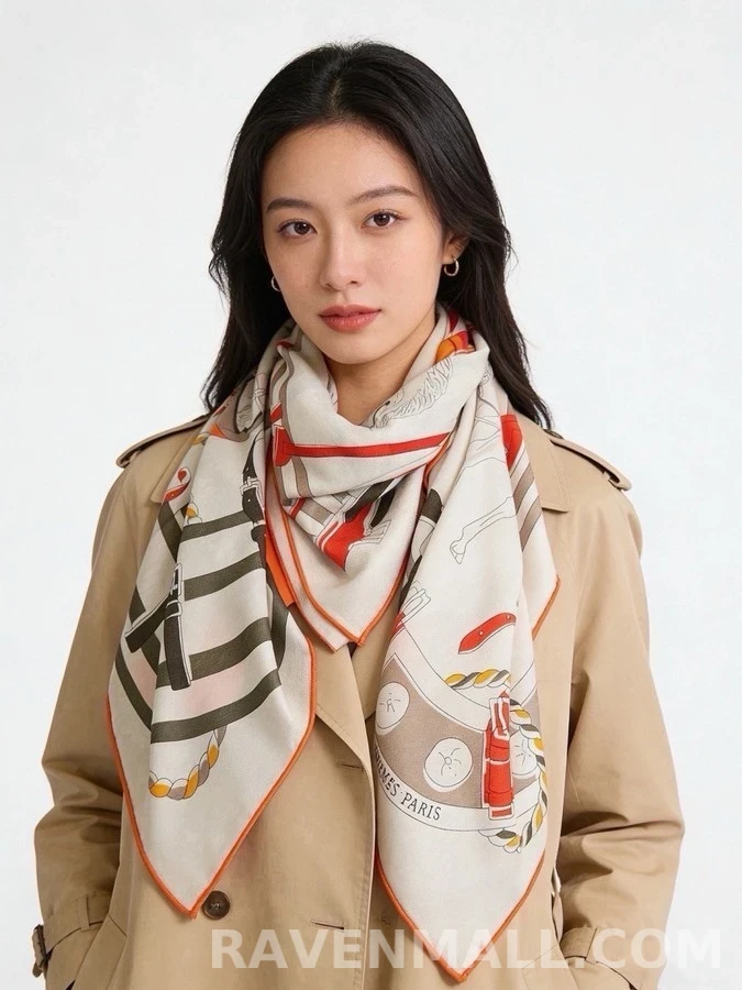 에르메스 에르메스 말과 승마 장비 패턴 스카프 상세 이미지