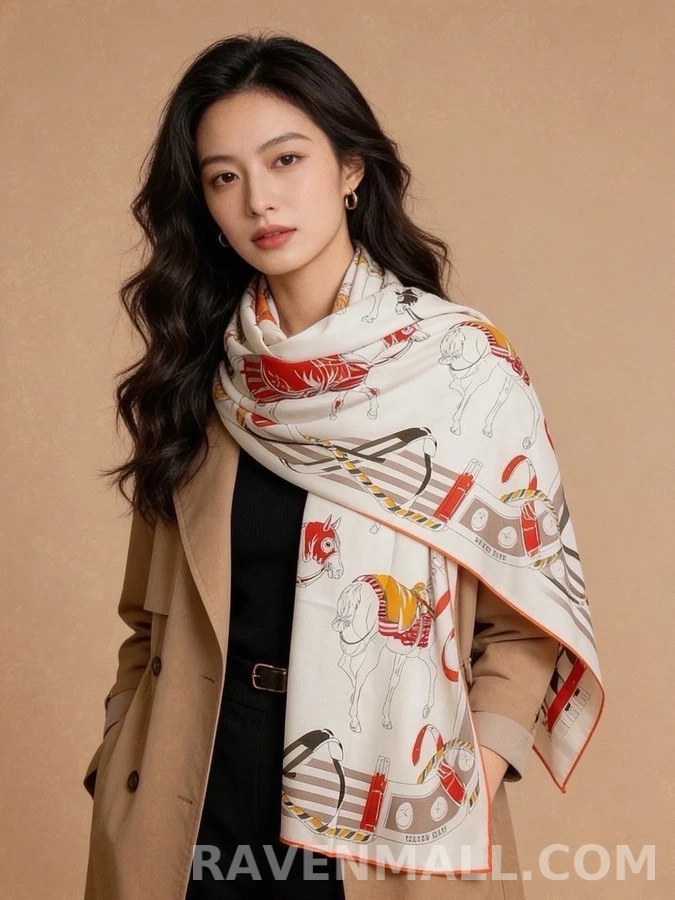 에르메스 에르메스 말과 승마 장비 패턴 스카프 상세 이미지