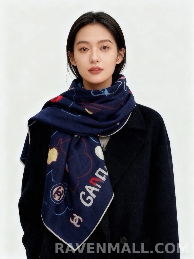 샤넬 샤넬 모티브 실크 캐시미어 숄 상세 이미지