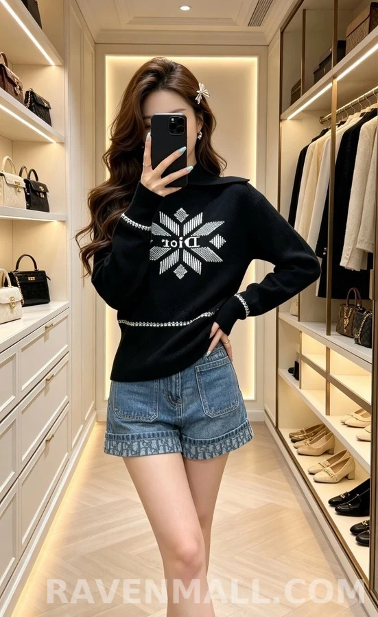 디올 디올 설화 자카드 로고 니트 상세 이미지