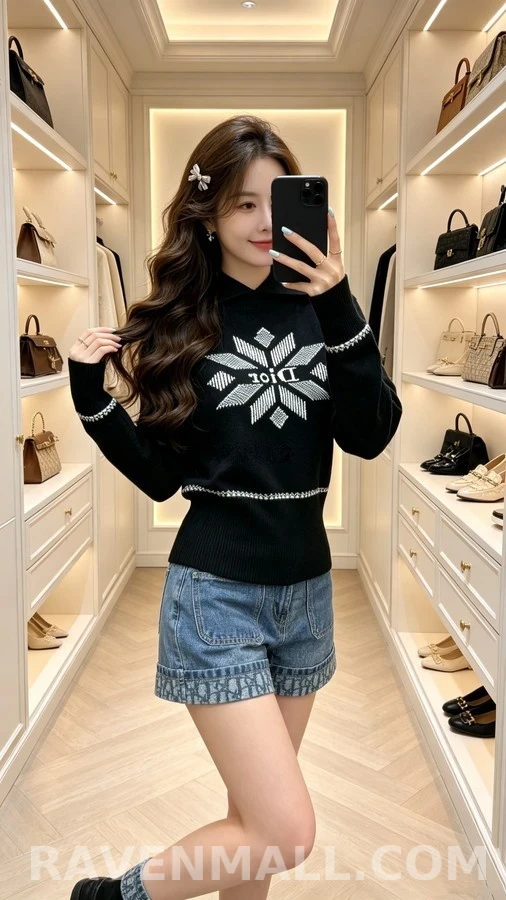 디올 디올 설화 자카드 로고 니트 상세 이미지