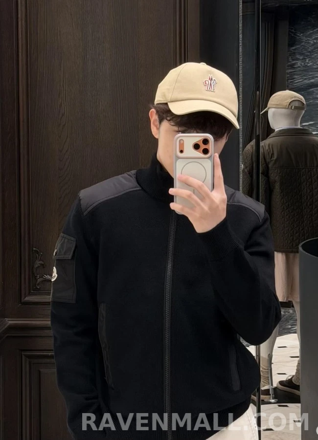 몽클레어 몽클레어 리브 조직 지퍼 패널 가디건 상세 이미지