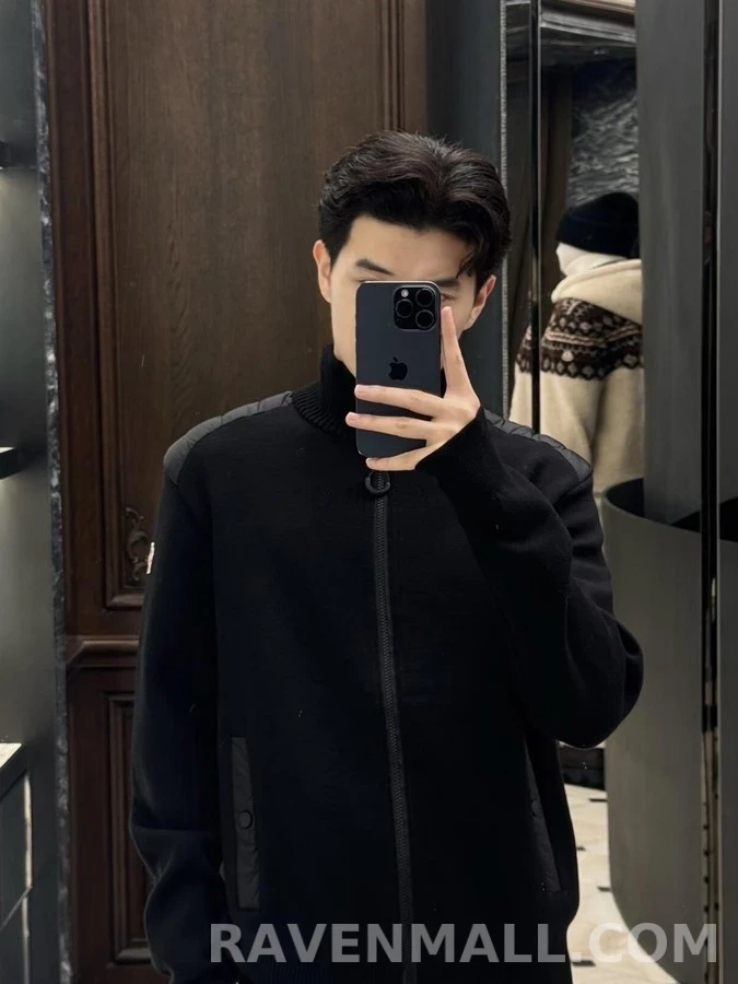 몽클레어 몽클레어 리브 조직 지퍼 패널 가디건 상세 이미지