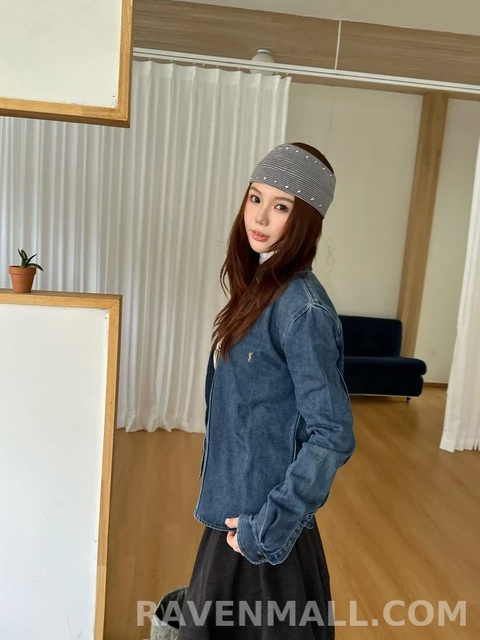 생로랑 세인트로랑 로고 자수 데님 셔츠 상세 이미지