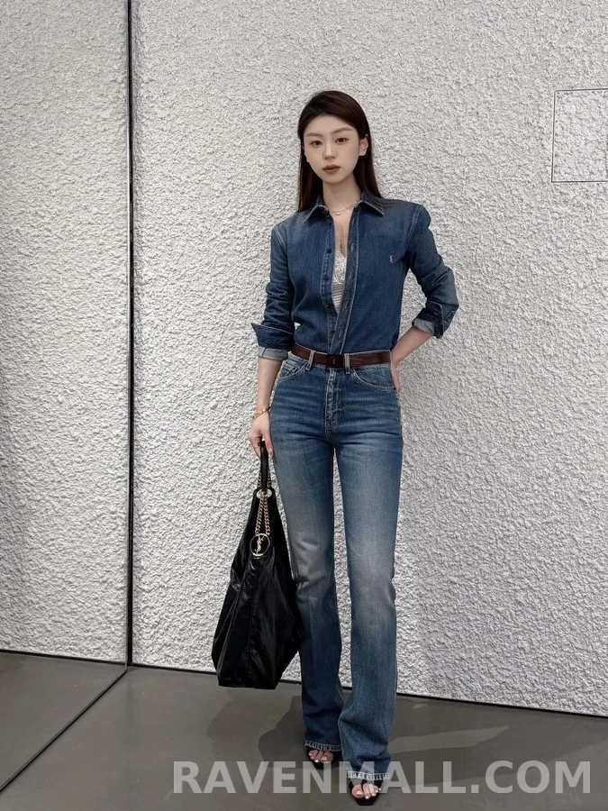 생로랑 세인트로랑 로고 자수 데님 셔츠 상세 이미지