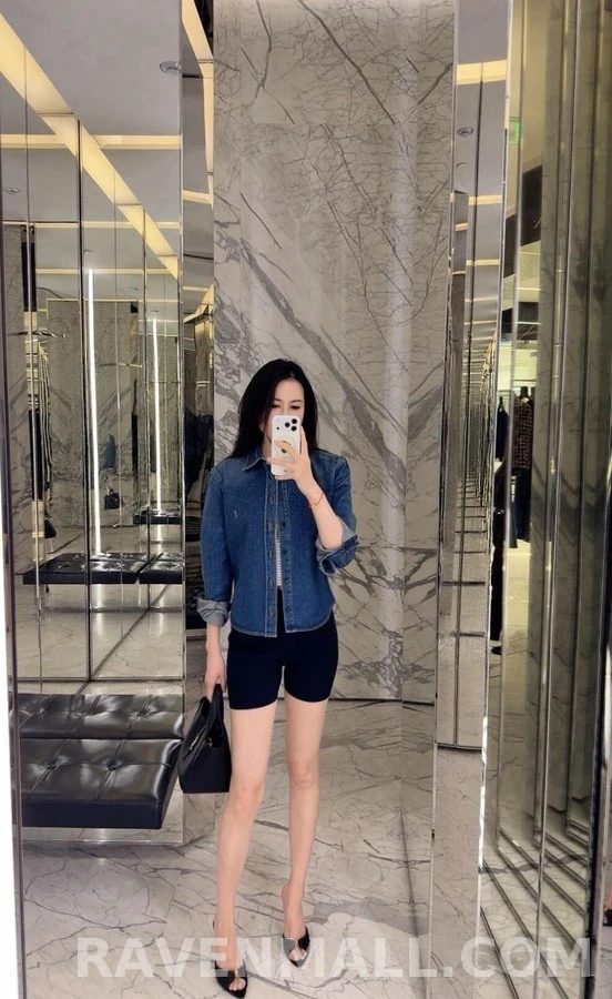 생로랑 세인트로랑 로고 자수 데님 셔츠 상세 이미지