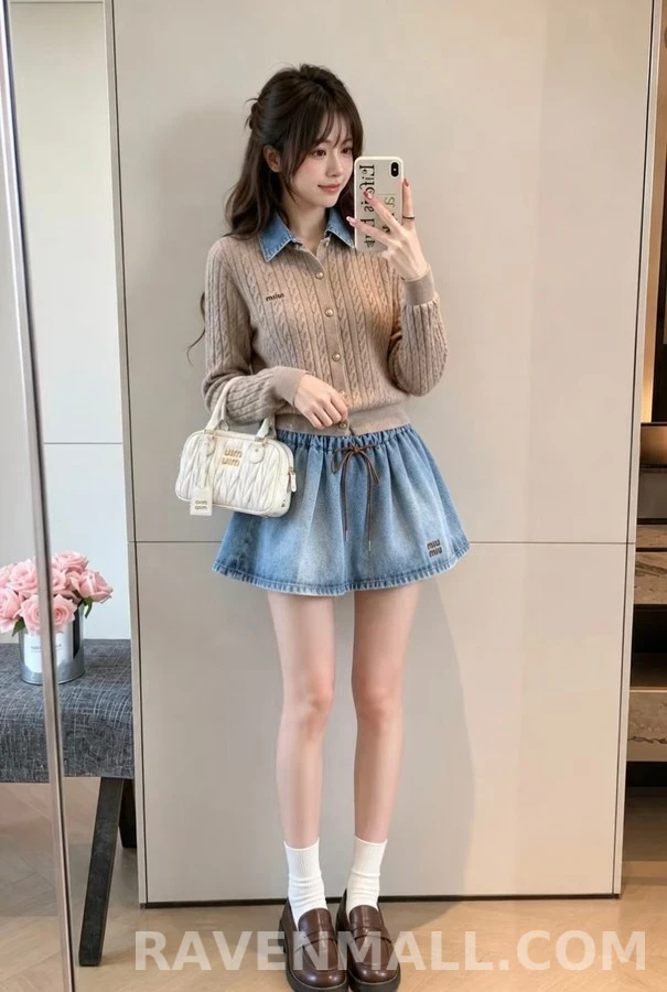미우미우 미우미우 데님 칼라 케이블 니트 가디건 상세 이미지