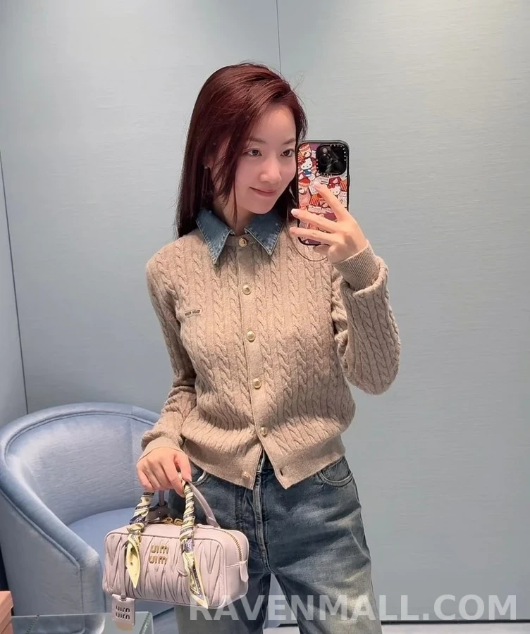 미우미우 미우미우 데님 칼라 케이블 니트 가디건 상세 이미지