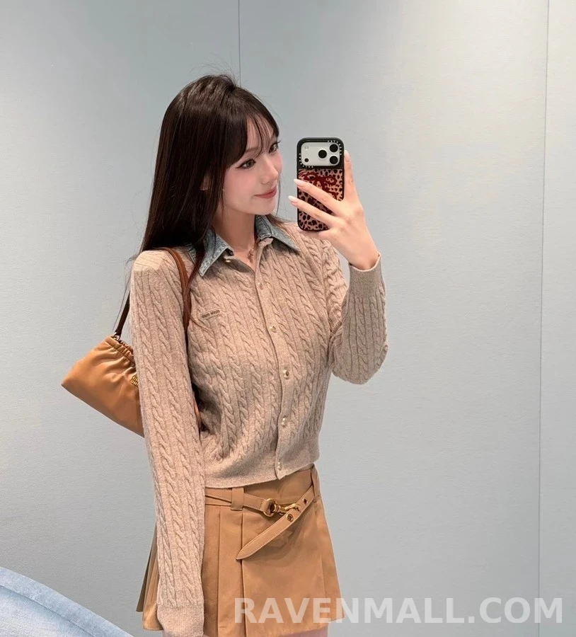미우미우 미우미우 데님 칼라 케이블 니트 가디건 상세 이미지