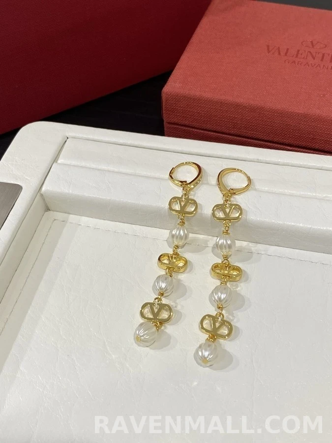 발렌티노 발렌티노 V 로고 펌킨 펄 드롭 귀걸이 상세 이미지