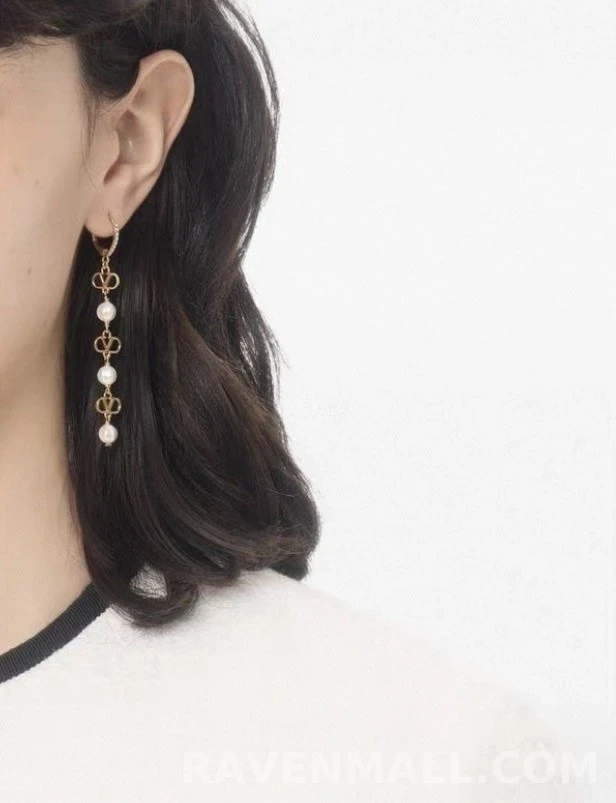 발렌티노 발렌티노 V 로고 펌킨 펄 드롭 귀걸이 상세 이미지