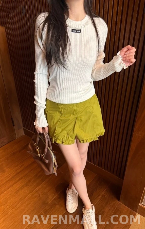 미우미우 미우미우 프릴 라운드넥 립 니트 탑 상세 이미지
