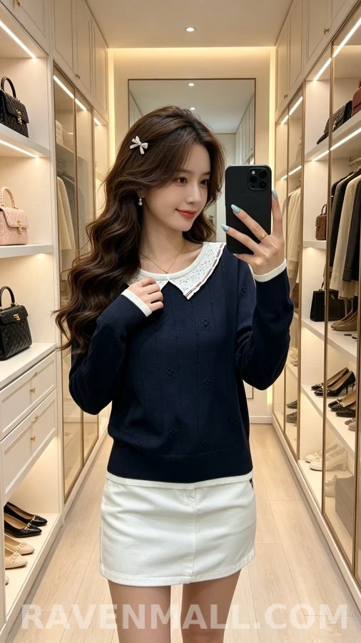 톰브라운 톰브라운 스트라이프 피터팬 카라 플라워 니트 상세 이미지