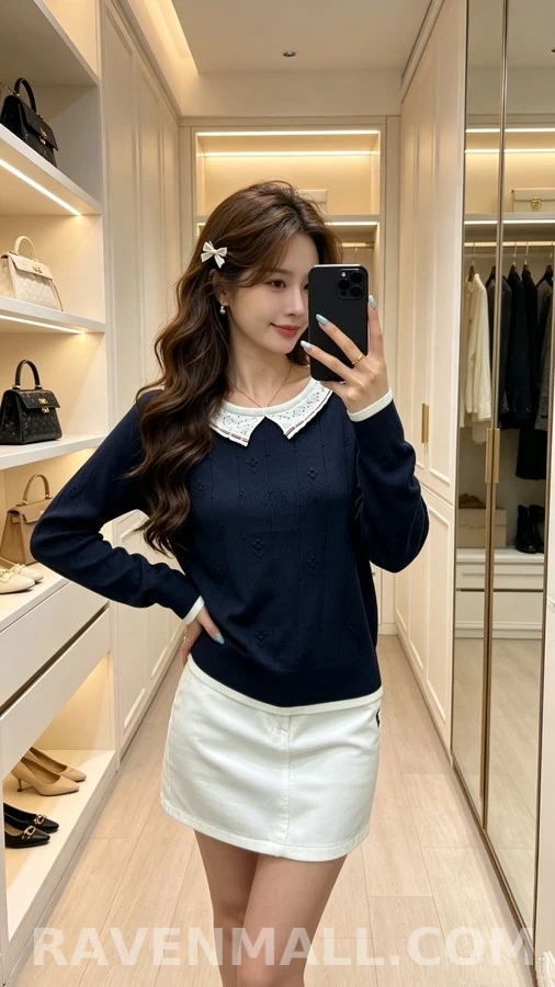 톰브라운 톰브라운 스트라이프 피터팬 카라 플라워 니트 상세 이미지