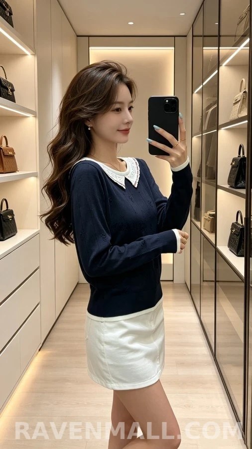 톰브라운 톰브라운 스트라이프 피터팬 카라 플라워 니트 상세 이미지